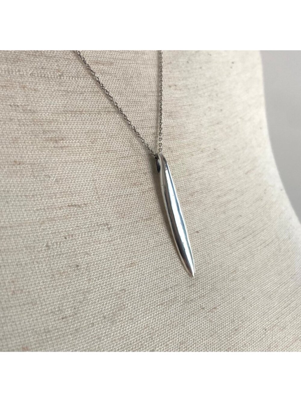 Sterling Silver 925 Solid Elongated Oval Pendant Necklace 18" Cable Chain - Picture 11 of 16